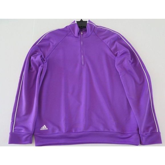 adidas Men's Sz S Vivid Purple 3 Stripe Piped 1/4 Zip Pullover Golf Shirt - Picture 4 of 7